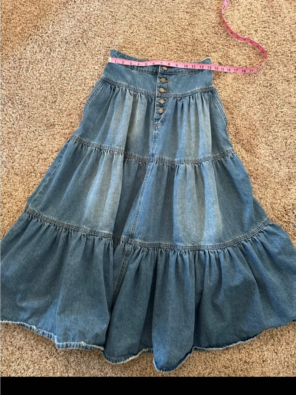 Veveret Ready to Ship Tiered Denim Maxi Skirt size Small - Picture 10 of 12